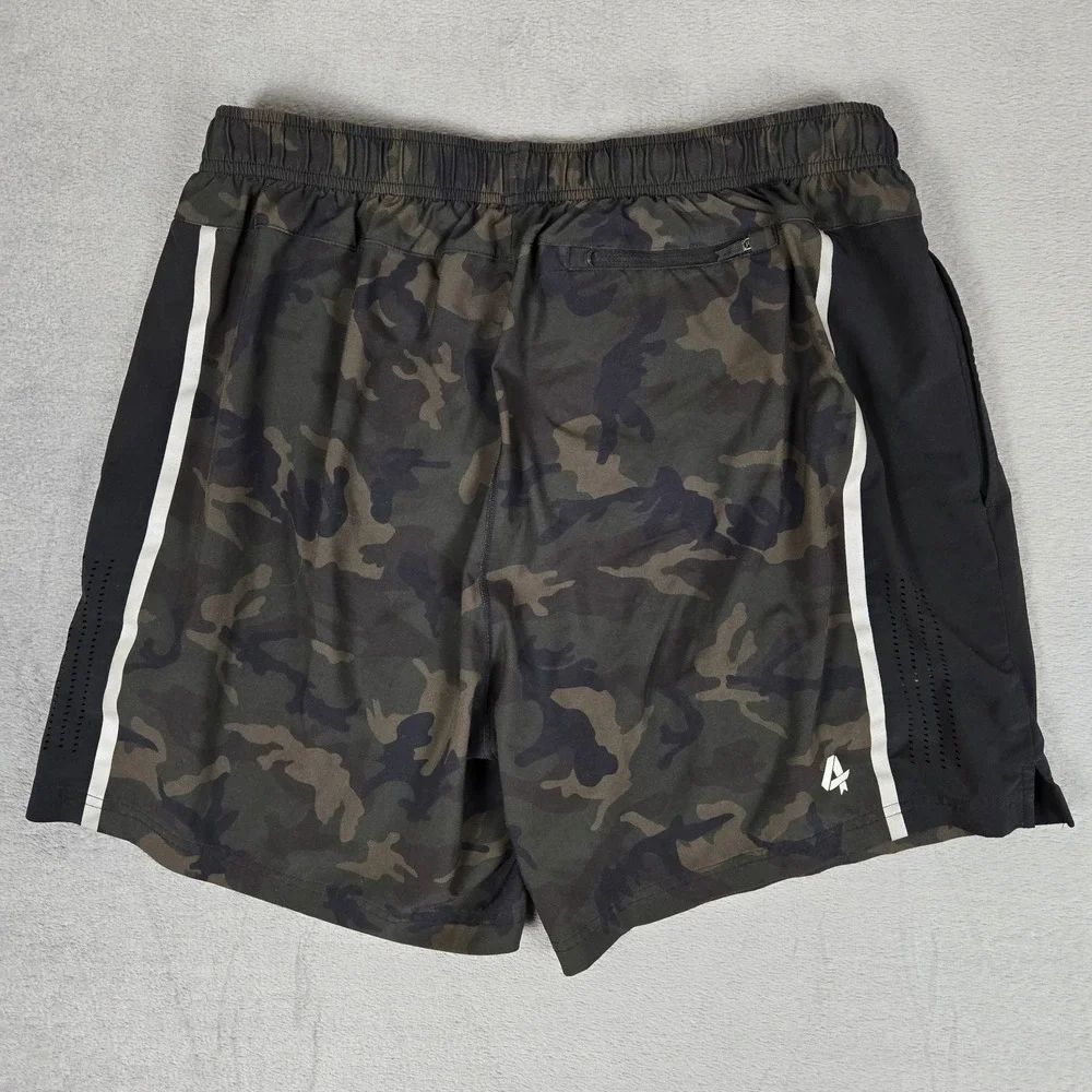 FourLaps‎ Shorts Mens XL Green Camo Lined Running Gym Performance Drawstring